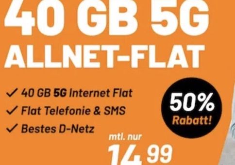 😍 KNALLER! Telekom Allnet 40GB 5G nur 14,99€ mtl. 